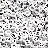 500PCS Acrylic Letter Beads Square Black On White for Jewelry Making Alphabet Beads for Bracelets Kit Letters Beads for Neckl