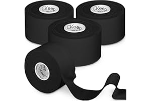 CKeep Athletic Tape, 4 Pack Black Sports Tape, Very Sturdy No Glue Residue, Wrist Ankle Tape for Muscle, Climbing, Boxing, Athletes, Baseball Bats, Strains, Sprains, Injuries（1.5 Inches）