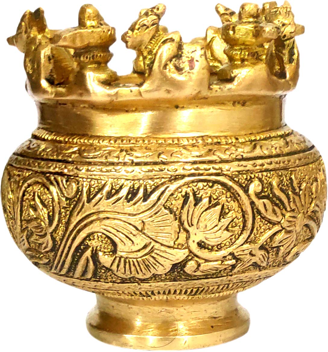 Purpledip Brass Kalash Shivaling & Nandi: Rare Collection Decorative Temple Vase (12053)
