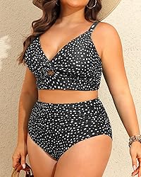 Plus Size Two Piece Swimsuits - Women High Waisted