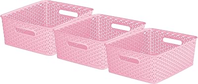 CURVER My Style Rattan Effect Set of 3 Storage Baskets 13 L Pink