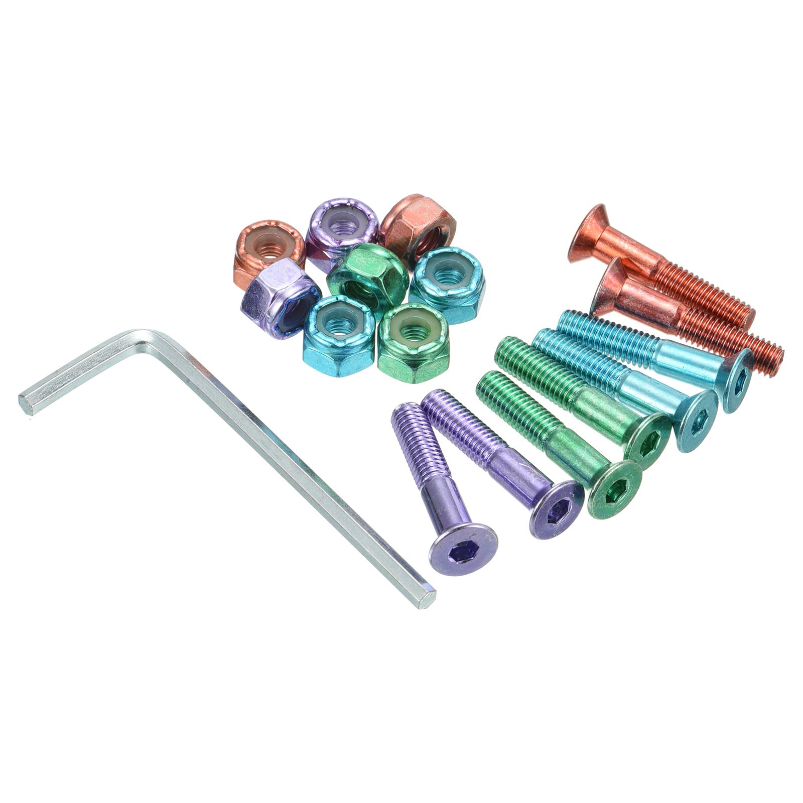PATIKIL Skateboard Hardware Kit, 1" Mounting Screws Hex Head Bolts Nuts Set with Spanner for Longboard Cruiser, Assorted Colors