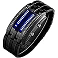 Mens Creative Binary Digital Watches Unique Matrix LED Watch Futuristic Cool Stainless Steel Wrist Watch