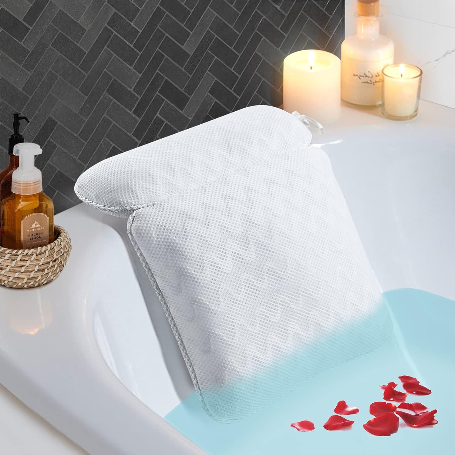 Bath Bathtub Spa Pillows for Tub: Sports Joy Bath Pillow for Neck Head Shoulder and Back Rest Support, Bathtub Pillow with 4D Air Mesh Technology and 6 Suction Cups Fit Hot Tub, Jacuzzi, Spa, White : Beauty