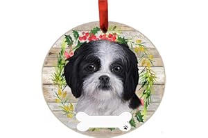 E&S PETS E&S Imports Black And White Shih Tzu Ornament - Pets DIY Personalizable Dog Gifts Ceramic Round With Glazed Finish X-mas Decoration Christmas Ornaments Craft For Pet Lover