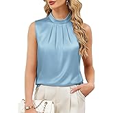 Funlingo Womens Silk Satin Tank Top Sleeveless Dressy Casual Tunic Work Blouse Spring Mock Neck Flowy Ladies Cute Shirts 2026 Sky Blue M