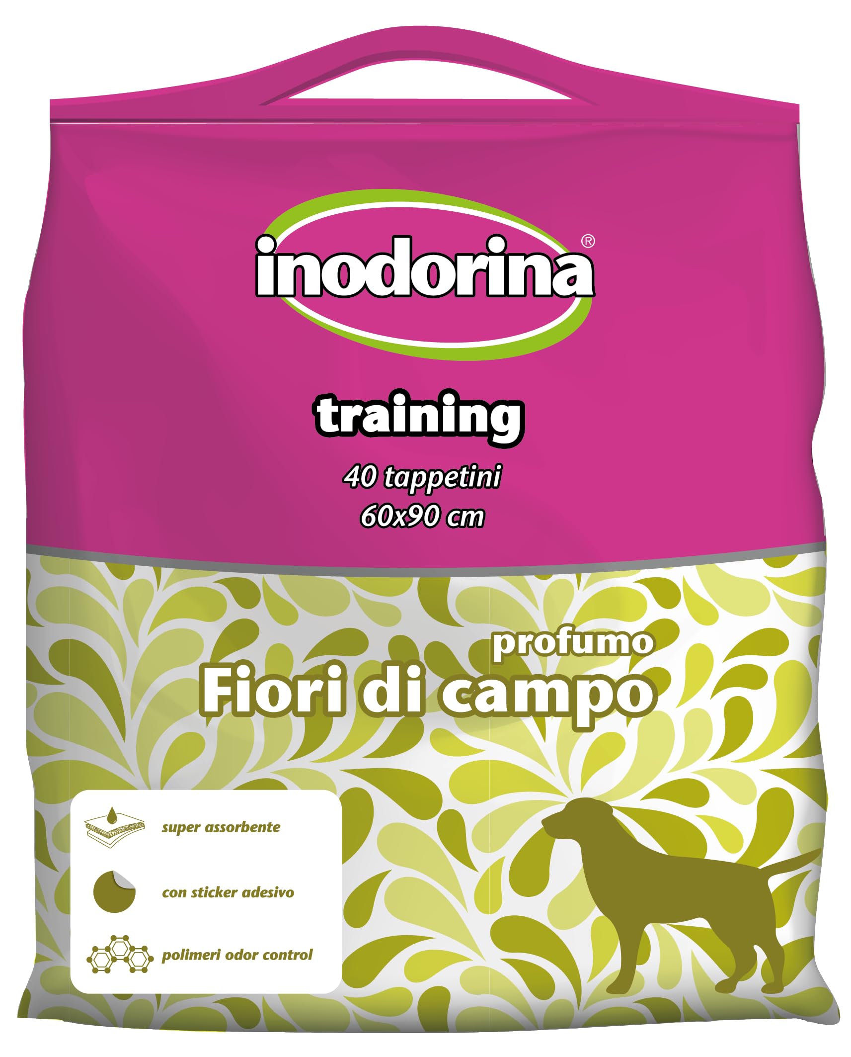 Inodorina Hygienic Dog Mats (60x90 cm, 40 pieces, wildflowers) - Super absorbent scented sleepers made of pure virgin cellulose - With odor control polymers and non-slip sticker