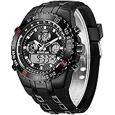 GOLDEN HOUR Luxury Military Sports Men's Watches Large Size Big Face 3ATM Waterproof, Stopwatch, Date and Date, Alarm, Luminous Digital Analog Wrist Watch with Rubber Band