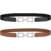 JASGOOD Women Skinny Elastic Belt for Dresses,Thin Retro Stretch Waist Belt with Golden Buckle