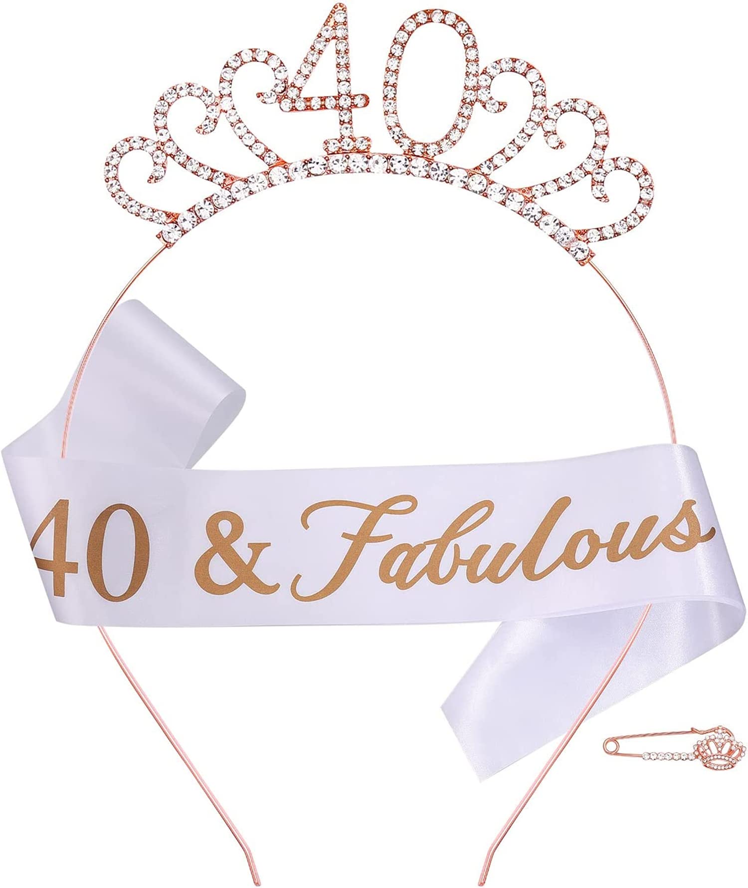 CHTENG Rose Gold Birthday Girl Sash and Tiara Rhinestone Crown Headband for Birthday Party Supplies (40 NUMBER)