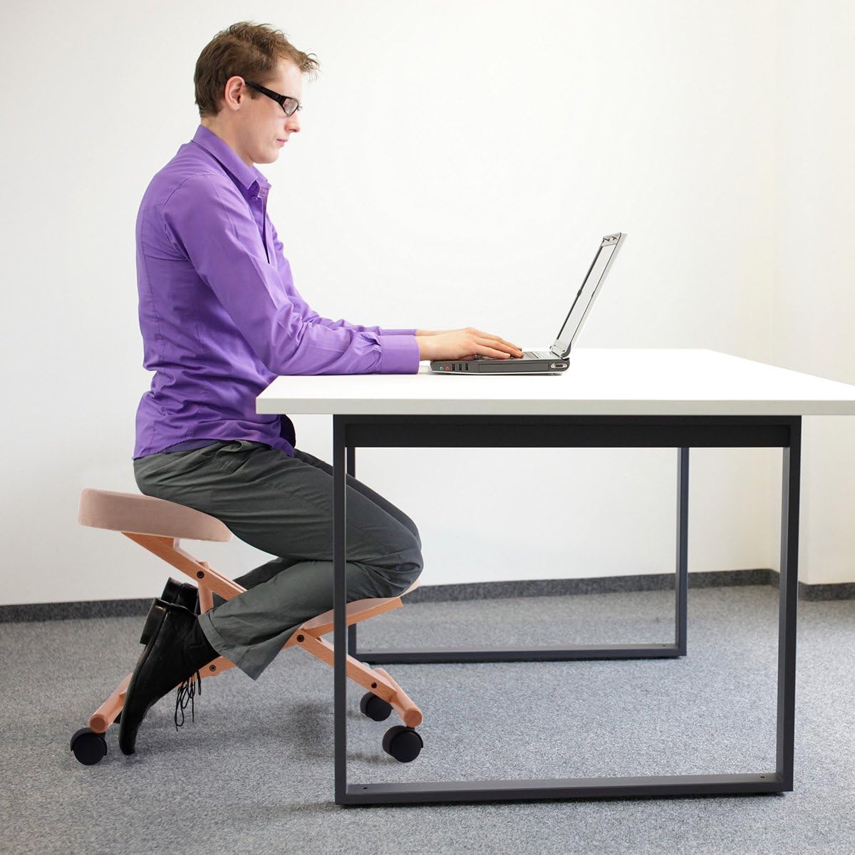 CASART Ergonomic Kneeling Chair, Adjustable Wooden Frame Kneeler Stool, Home Office Orthopaedic Posture Chairs (Beige) - Image 4