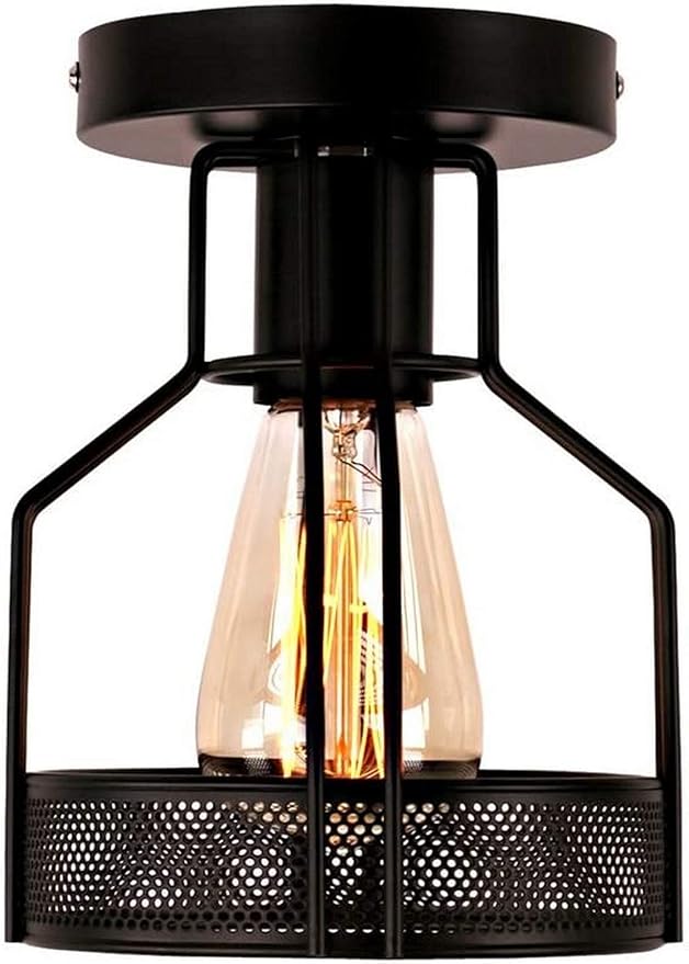 XHCP Black Metal Ceiling Light Fixture Modern Minimalist lron Cage