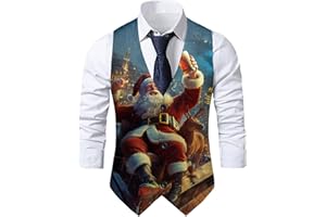 Mens Funny Vest Christmas Xmas Santa Claus Suit Vests Formal V Neck Waistcoat For Holiday Wedding Festival Party