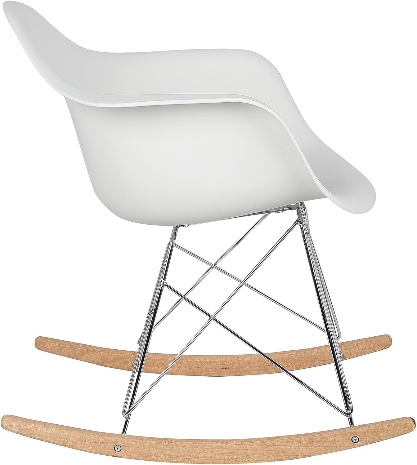 Poltrona A Dondolo In Velluto Crema - Sedia Relax Con Schienale E Braccioli, Base In Legno - Foto 7