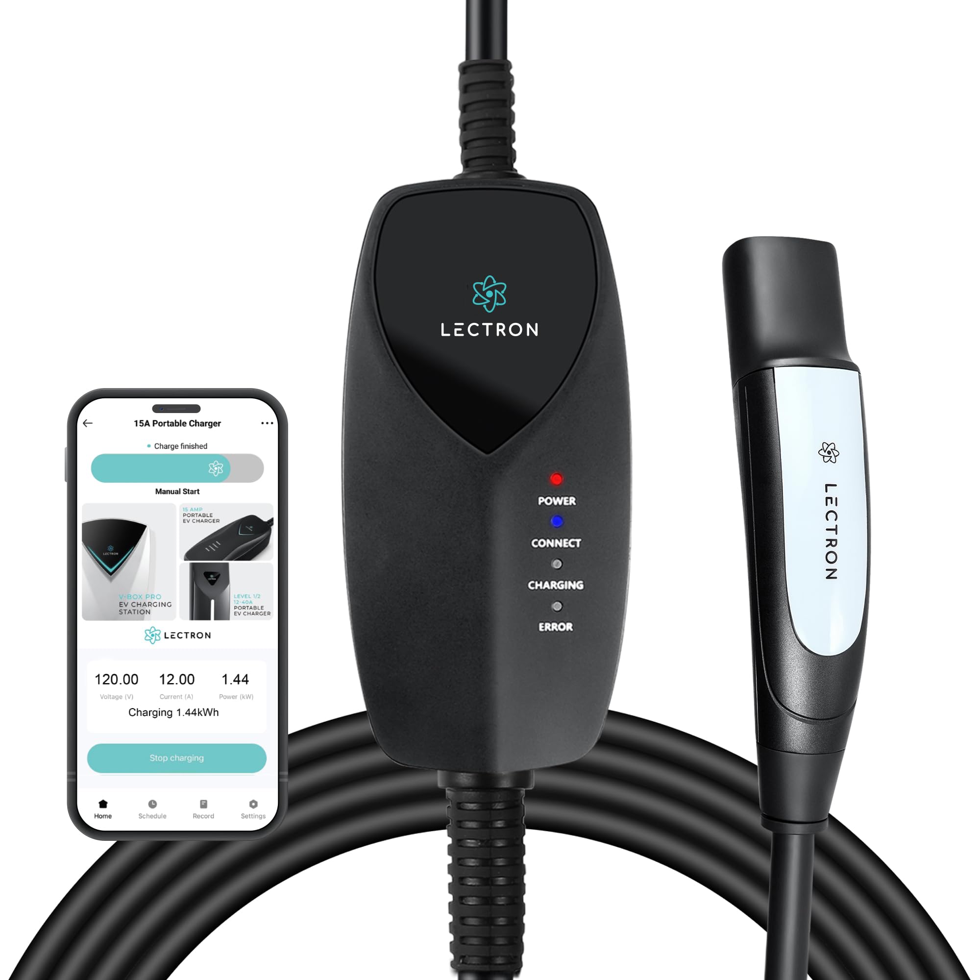 Photo 1 of Lectron Level 1 Tesla Charger (WiFi) with App Control - 12 Amp, 120V, NEMA 5-15 Plug, 16ft Extension Cable NACS Connector, Portable Home Electric Car EV Charger for All Tesla/NACS Evs