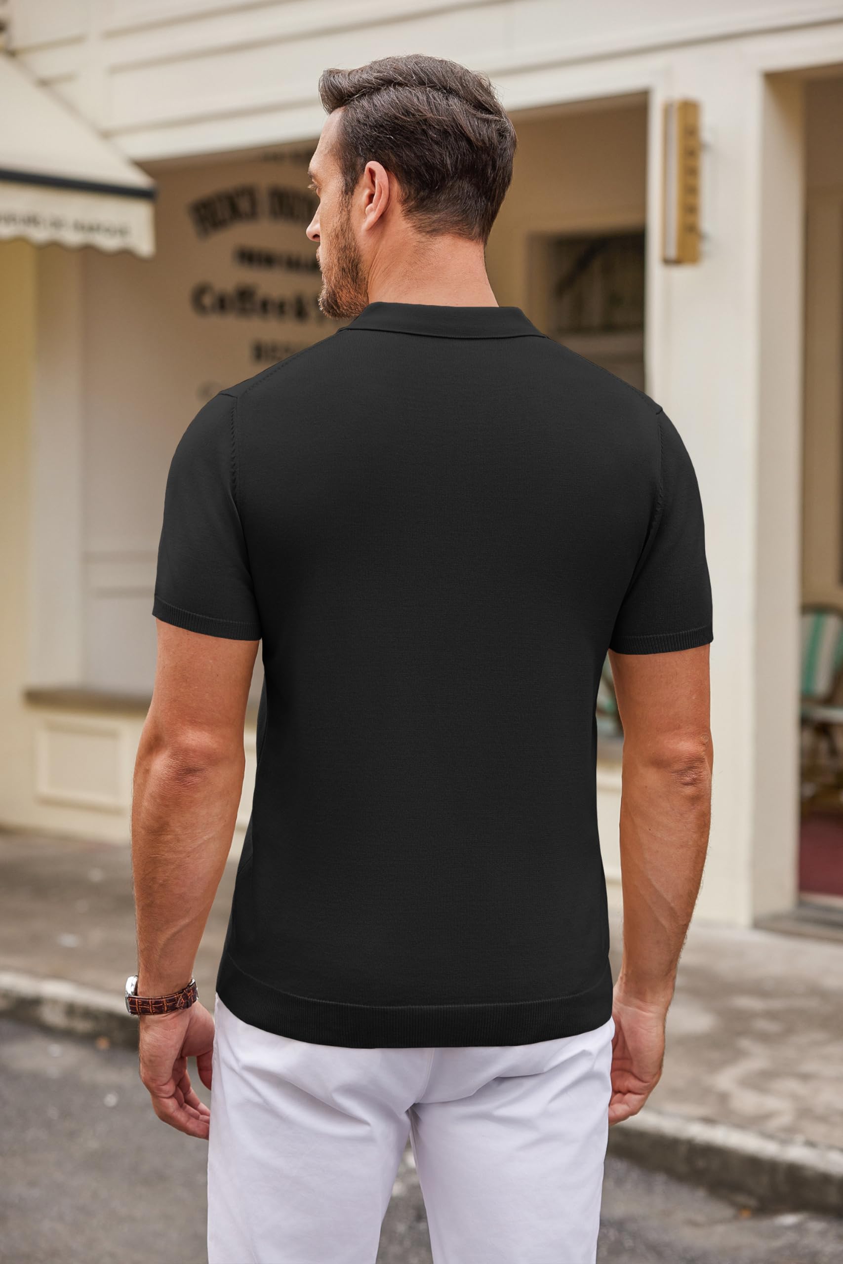 COOFANDY Poloshirt für Herren Classic Kurzarm Strick Sommer Sport Polo Tees Freizeit Golf Tennis Oberteile Schwarz L 3