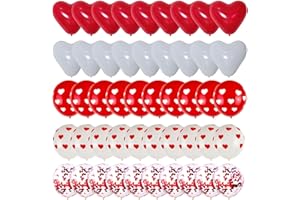 DECGOL 75pcs Valentine's Day Balloons Heart Shape Red White Confetti 12 Inch Latex Balloons for Valentines Day,Anniversary,Wedding Party Decorations