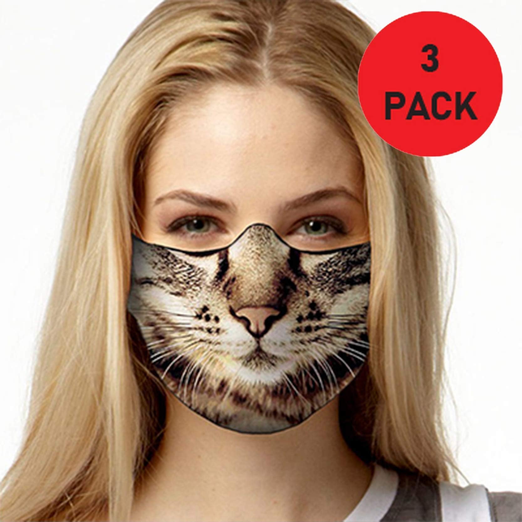 Wild Bobby 3 Pack Cat Design Social Distance T-Shirt Cloth Single Layer Fabric Fashion Mask Cover, 3 Pack, Black