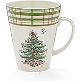 Spode Christmas Tree 2025 Annual Mandarin 14oz Mug, Porcelain Coffee or Tea Mug with Tartan Borders - Festive Holiday Drinkware - Dishwasher & Microwave Safe, Holiday Gift for House Party/Cozy Nights