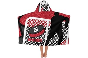 NZOOHY Red Ice Hockey Player Personalized Hooded Towel Absorbent Wrap Soft Pool Beach Bath Towels Hood Poncho for 5-12 Years 