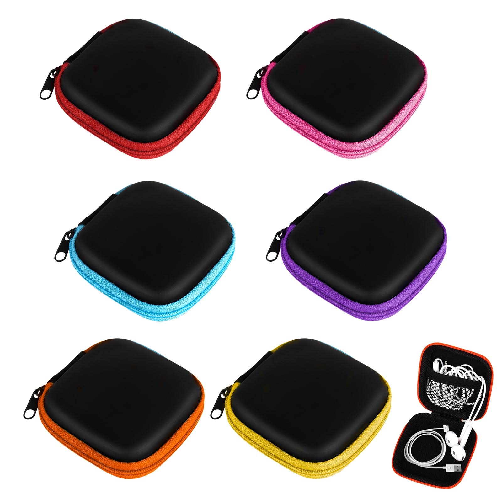 AWAVM Portable Earbuds Case, Square Earphones Travel Organizer - Mini Headphone Case for Earphones, USB Cable, Charger (Multicolor)
