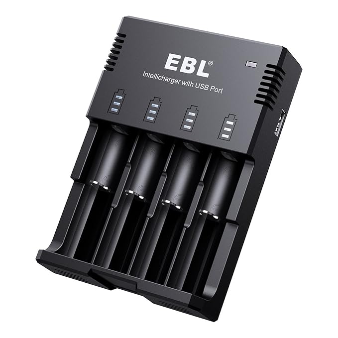 EBL Lithium Ni-MH Ni-CD Battery Charger with USB Port for Phone - iQuick Technology - 18650 14500 Li-ion AA AAA C Rechargeable Batteries