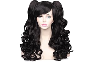 ColorGround Long Curly Cosplay Wig with 2 Ponytails(Black)