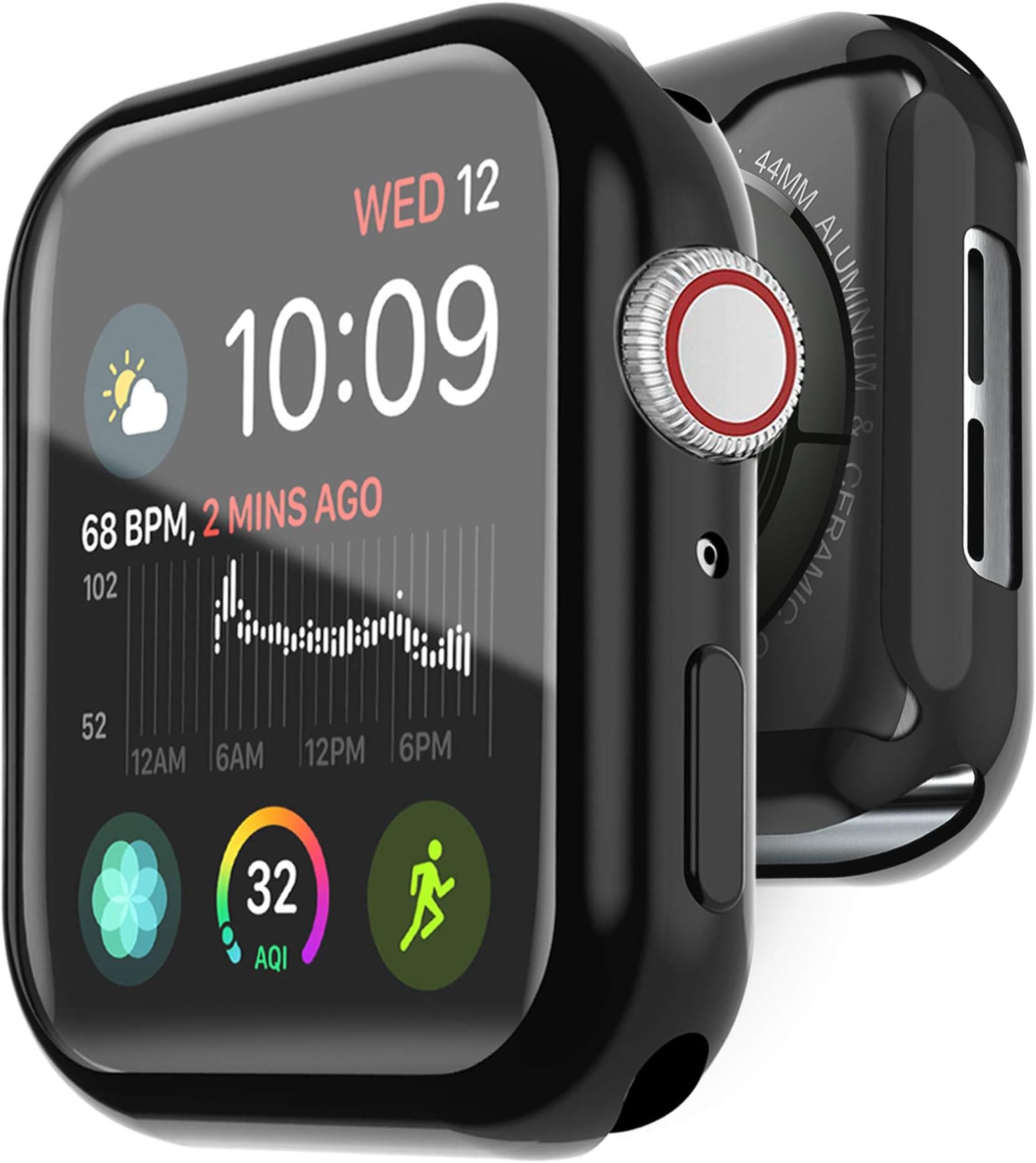 OLEBR iWatch 4 Case with TPU Screen Protector 44mm -Anti-Scratch Protective Case High Definition Clear Cover Ultra-Thin Sensitive Touch for iWatch 44mm Series 4(Black, 44mm)