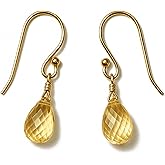 Joyfulmuze Genuine Amethyst Citrine Drop Earrings for Women – Faceted Teardrop or Pear Shape Quartz Stones Handmade 18K Gold Plated or Sterling Silver 925 Dangle Jewelry Gift 1 Inch Long Crystal
