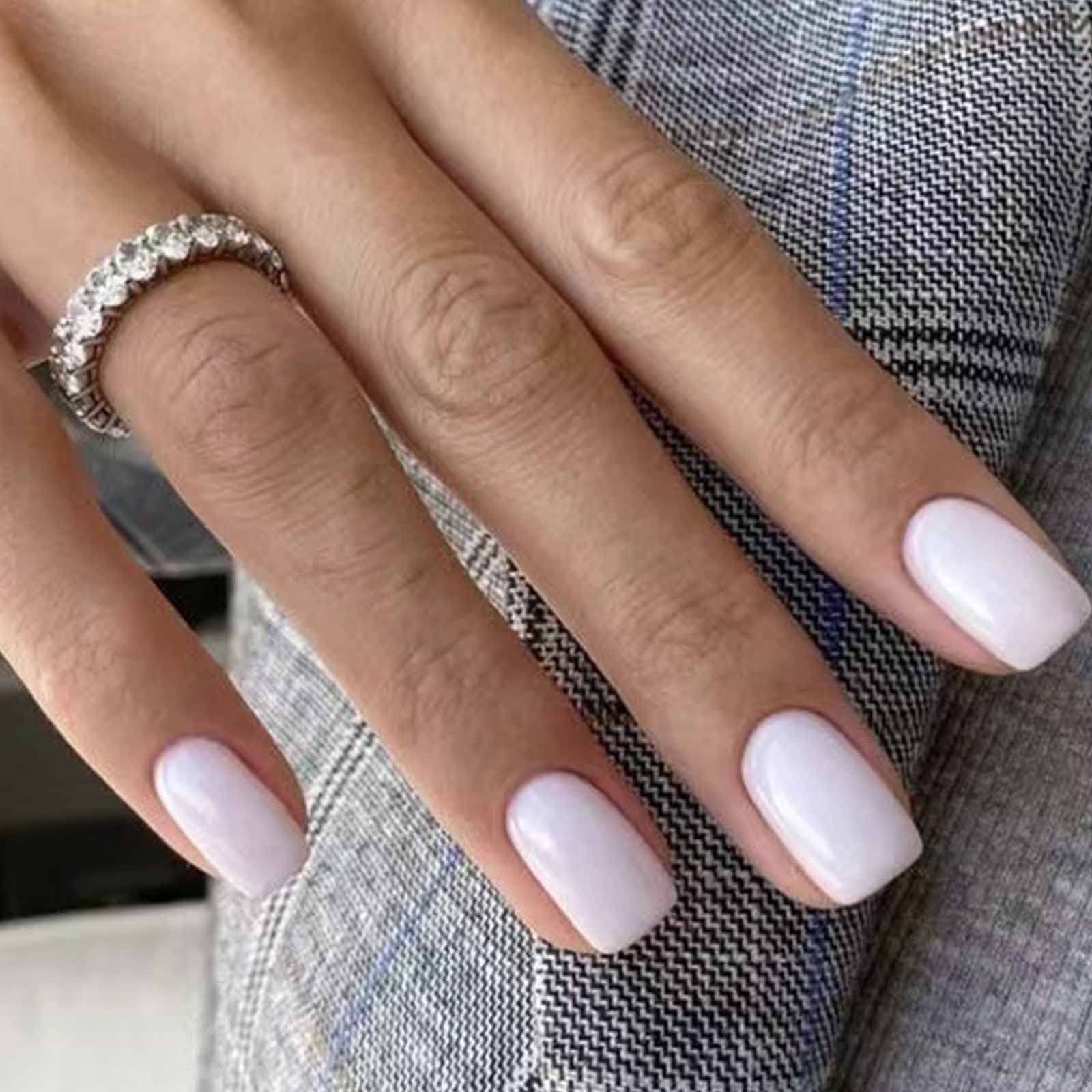 Photo 1 of DANMANR Square Press on Nails Short Fake Nails French Acrylic Full Cover False Nails for Women and Girls 24PCS (White square)