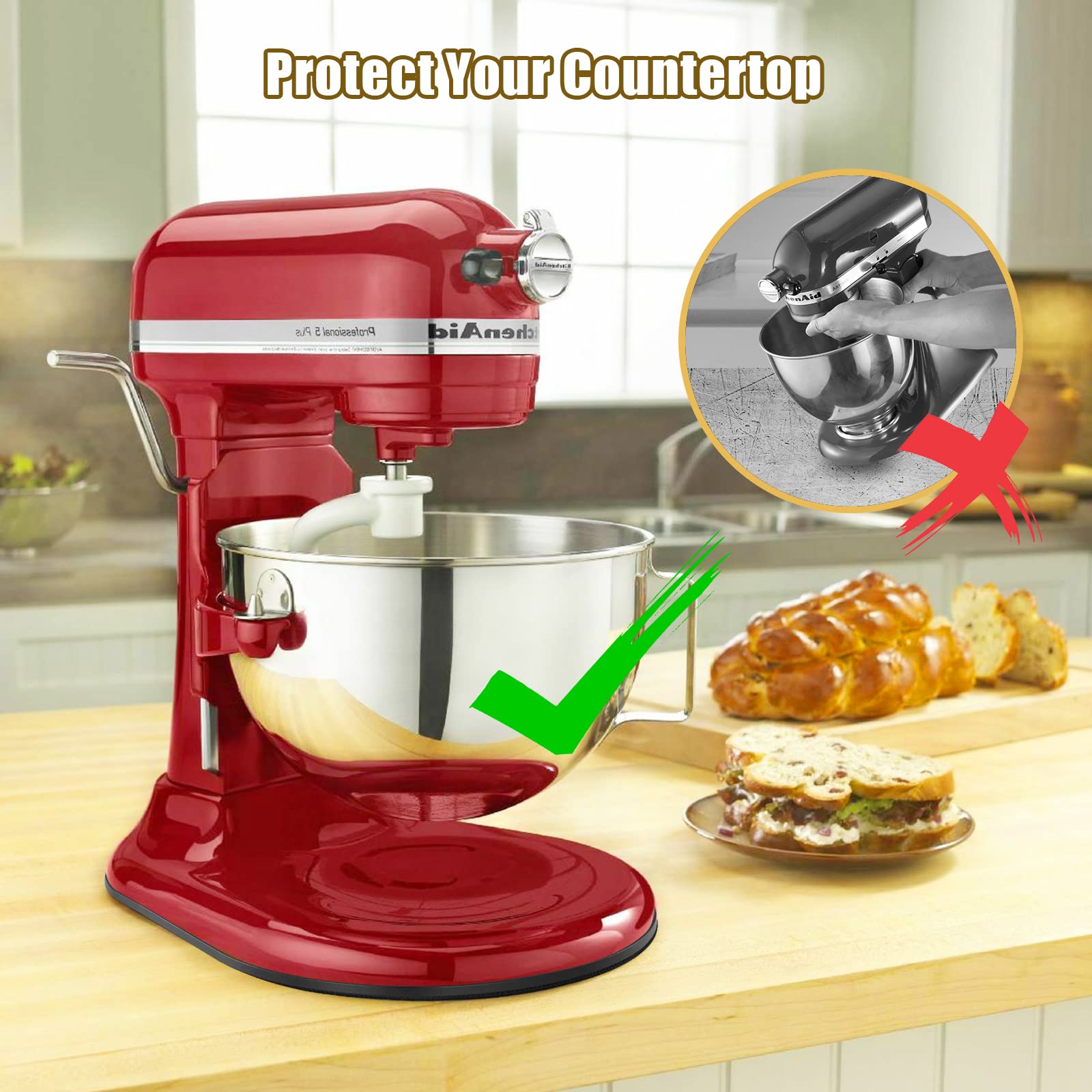 Metal Mixer Slider Mat for KitchenAid 5-8 Qt Bowl Lift Stand Mixer - Kitchen Appliance Sliding Tray Countertop Mixer Mover Slide Mats Pad Compatible with Kitchen Aid Professional 600 Stand Mixer