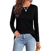 Elesomo Womens Long Sleeve Shirts Crew Neck Basic Tee Tshirt Casual Spring Tops