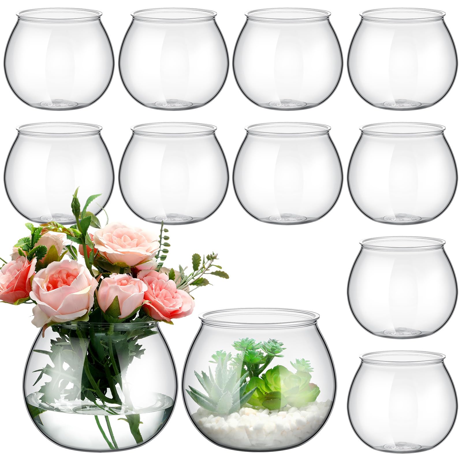 Photo 1 of FoldTier 12 Pcs Plastic Fish Bowls for Centerpieces 27 oz Clear Fish Bowl for Drinks Unbreakable Heavy Duty Round Vase for Table Centerpieces Wedding Event Home Decor