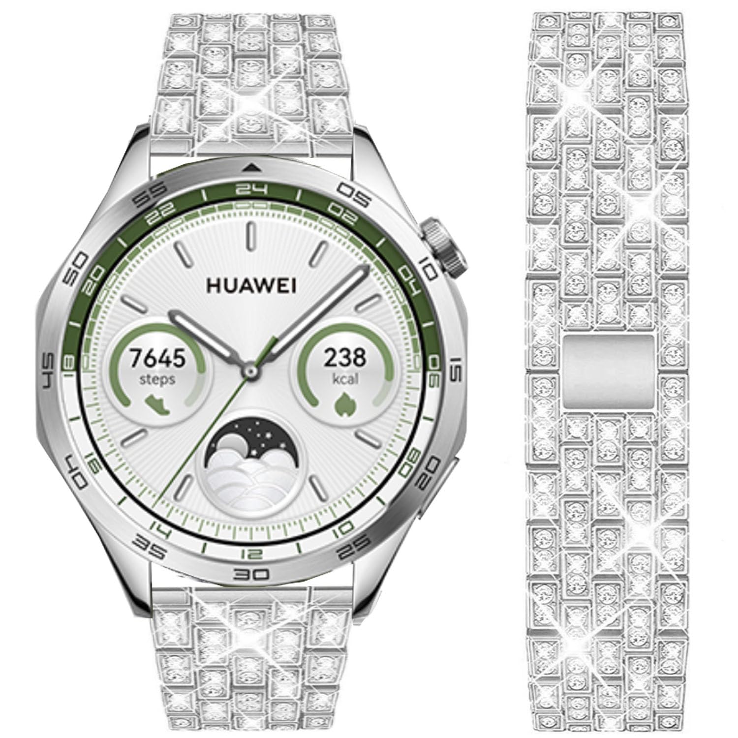 DEALELE Strap Compatible with Samsung Gear S3 Frontier / Classic / Galaxy Watch 46mm / Galaxy 3 45mm / Huawei Watch 3 / GT2 46mm, 22mm Rhinestone Dimaond Metal Replacement Bands Women Men, Silver