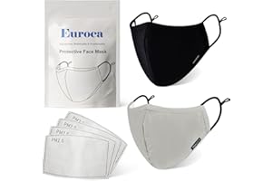 Euroca - Cloth Face Mask, 3 Layers Cotton Face Masks, Washable & Reusable Face Masks, Face Mask Set, Adjustable Face Mask Wit