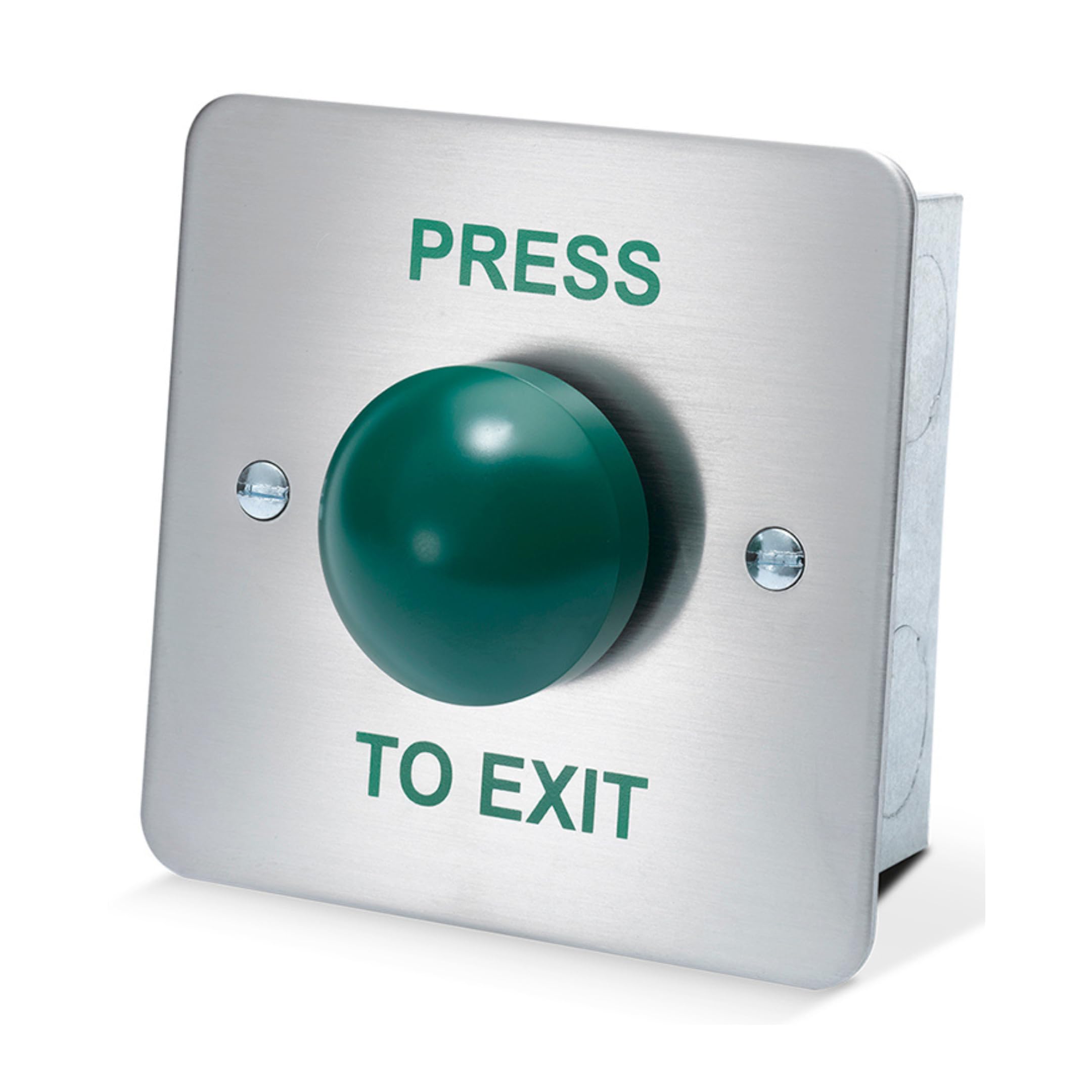 SecureMyDoor - PRESS TO EXIT Green Dome Button Push Door Release Switch | Brushed Stainless Steel | Easy Installation | Ideal for Commercial & Residential Buildings (Flush Mount)