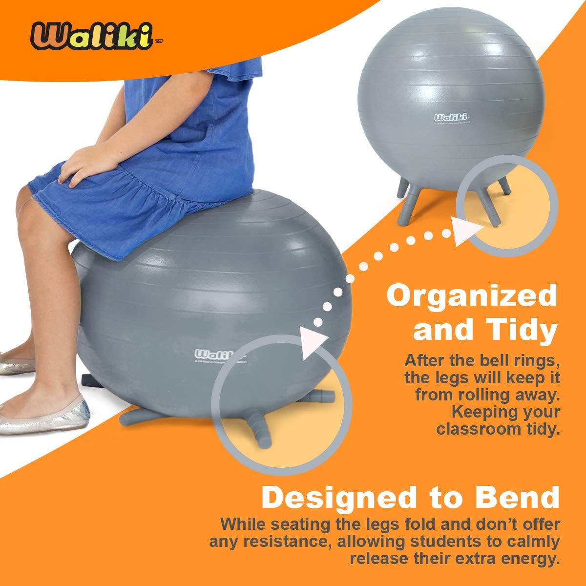 WALIKI Chair Ball with Feet for Kids | Alternative Classroom Seating | Balance Ball | 18"/45CM Gray: Toys & Games