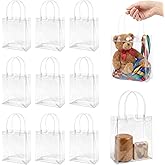 Clear Plastic Gift Bags - 10 Pcs Reusable Transparent Party Favor Bags with Handles, Premium PVC Goodie Bag for Wedding Favors, Cute Plastic Gift Wrap Bag for Wedding, Party, 5.9 x 5.1 x 2.7 Inch