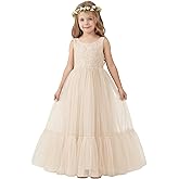 LalaMira Flower Girl Dress Lace/Tulle Boho Toddler Dresses Ruffle Girl Dress for Wedding Garden Party Communion Beach