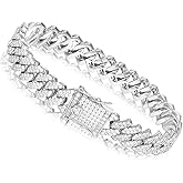 TRIPOD JEWELRY 12mm Real 18K or White Gold Plated Diamond Iced Out Cuban Link Chain or Bracelet Hip Hop Miami Necklace Prong-Setting Choker for Men Women