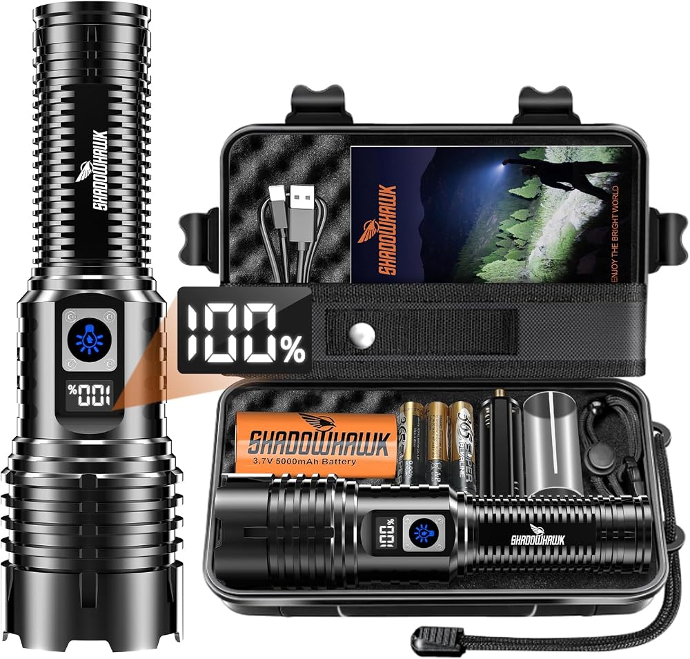 Shadowhawk LED Rechargeable Flashlight 500000L XHM77.2 Adjustable Focus