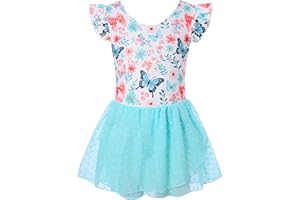 Funnycokid Ballet Leotard for Girls Dance Leotards with Skirt Toddler Ruffle Sleeve Ballerina Outfit
