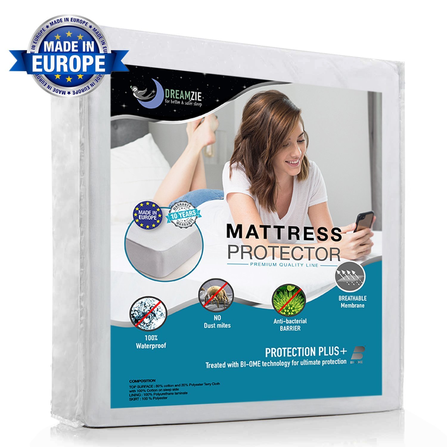 Protector de Colchón Impermeable x  cm Transpirable Hipoalergénico Anti Ácaros Antibacteriano