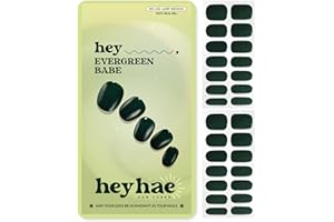Heyhae Semi Cured Gel Nail Strips | No LED Lamp Needed | Winter, Solid, Green | Easy Apply & Remove, Salon Quality | Includes 28 Strips, 1 Prep Pads, Nail File & Wooden Stick - Hey, Evergreen Babe
