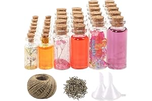 CUCUMI 44pcs Mini Glass Bottles with Cork Stoppers, 20ml Capacity, 50 Eye Screws, 30m Twine, Funnels, Perfect for Wedding Favors, Halloween Decorations, Miniature Art, Storage Accessories