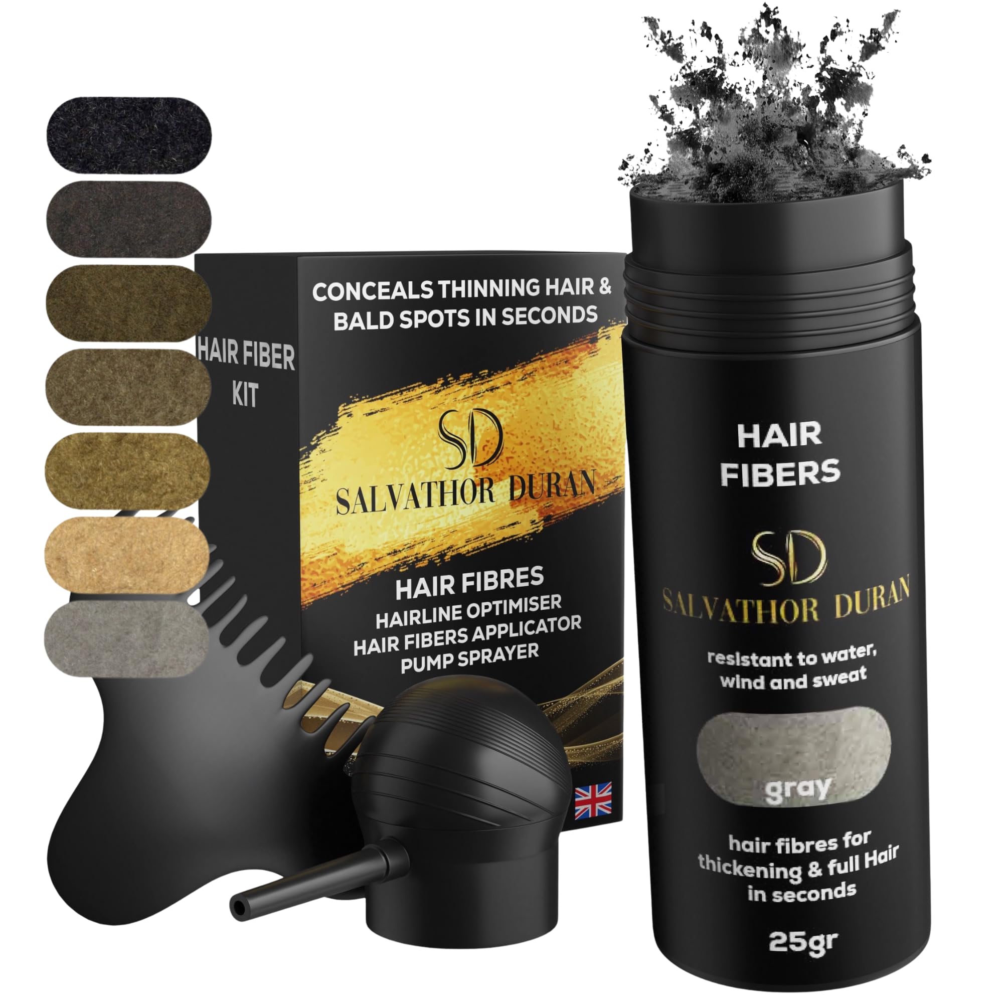 Hair Fibres Salvathor Duran 25 g - Kit 3 Units (Fibers + Applicator + Hairline Comb) - Hair Fibre (Grey)