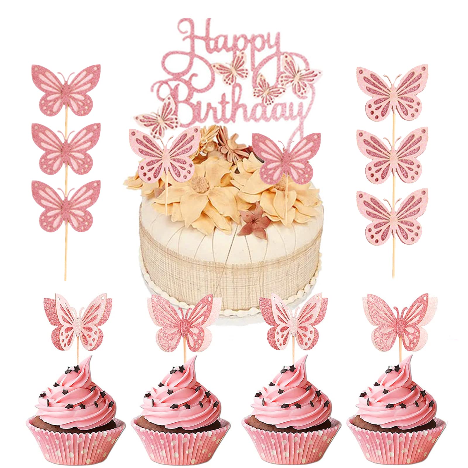 VIKY® Butterfly Cake Decoration Birthday Girl, Happy Birthday Cake Decoration, Butterfly Decoration Cake, Cake Decoration Birthday, Glitter Cake Topper, Butterfly Decoration Birthday Cake Decoration