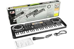 DEVALUS 61 Key Piano Keyboard, Beginner Electronic Keyboard for Kids with Teaching Mode, 6 Demo Songs, 16 Tones, Microphone and Power Supply, Kids Piano Keyboard for Birthday Gift/Christmas Gift