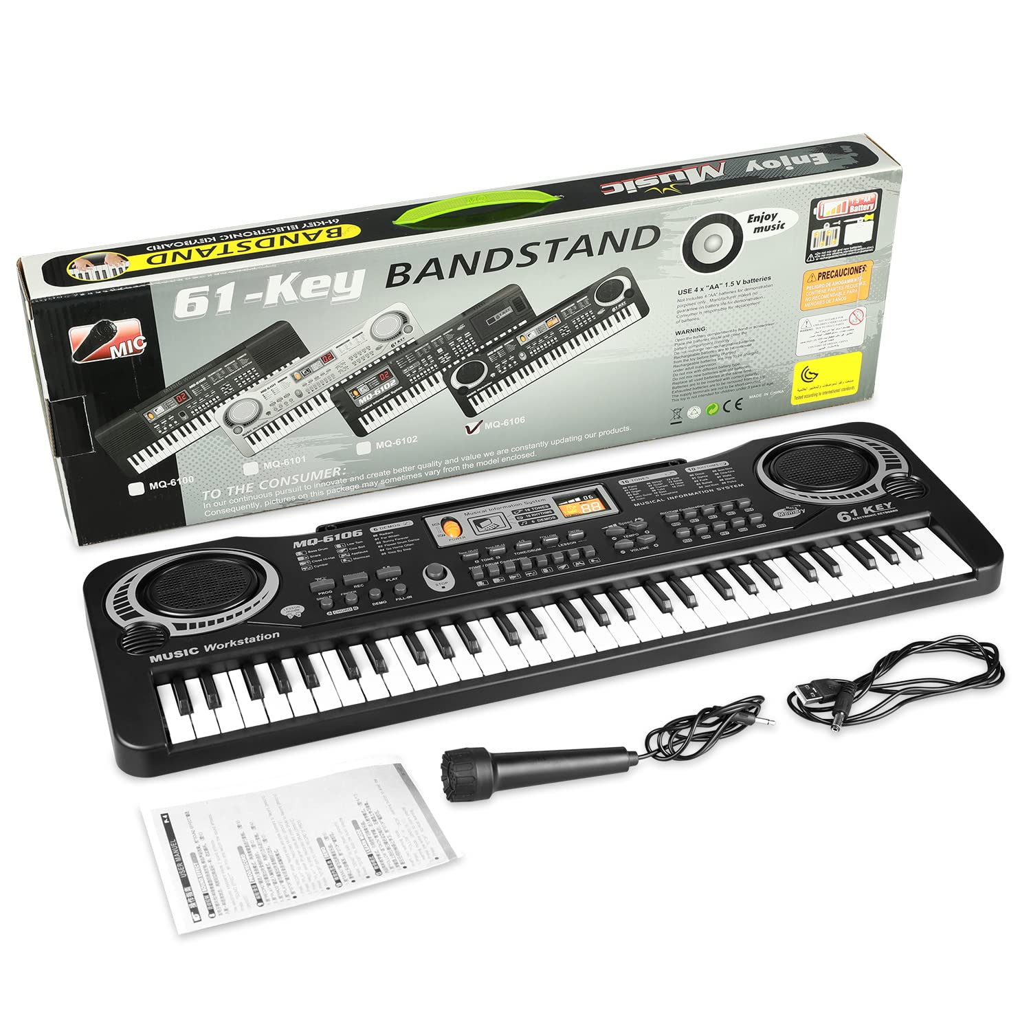 Photo 1 of 61 Key Piano Keyboard, Beginner Electronic Keyboard for Kids with Teaching Mode, 6 Demo Songs, 16 Tones, Microphone and Power Supply, Kids Piano Keyboard for Birthday Gift/Christmas Gift