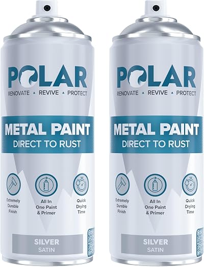 Polar Direct to Rust Satin Silver Metal Spray Paint 2 x 400ml